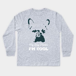 My Dog Thinks I'm Cool Blue Background Kids Long Sleeve T-Shirt